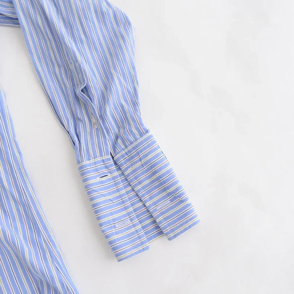 Vintage Burberry London Blue Stripe Button Down made in USA Dress Shirt - Picture 6 of 14